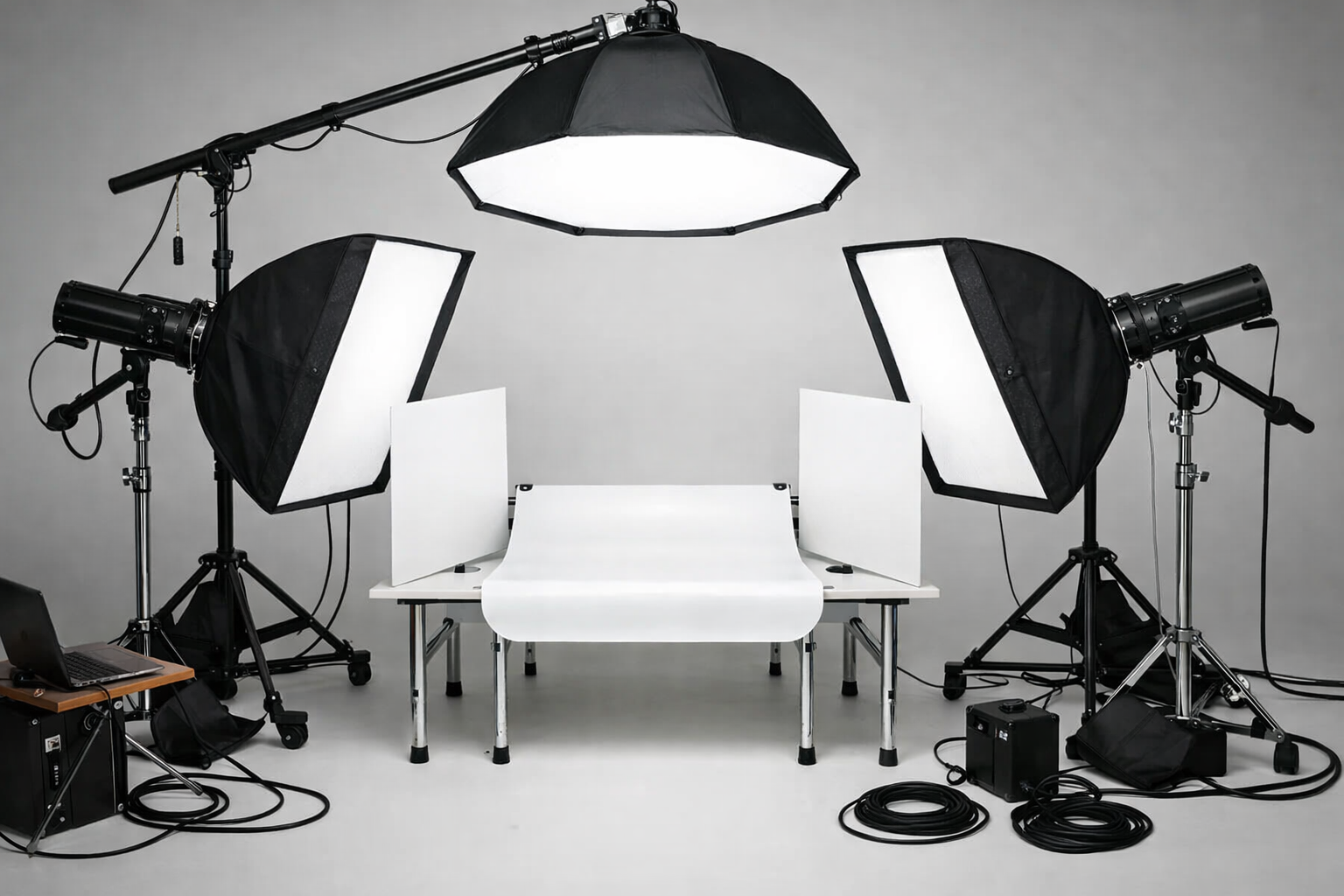 Stüdyoda softbox isik düzeni kurulumu